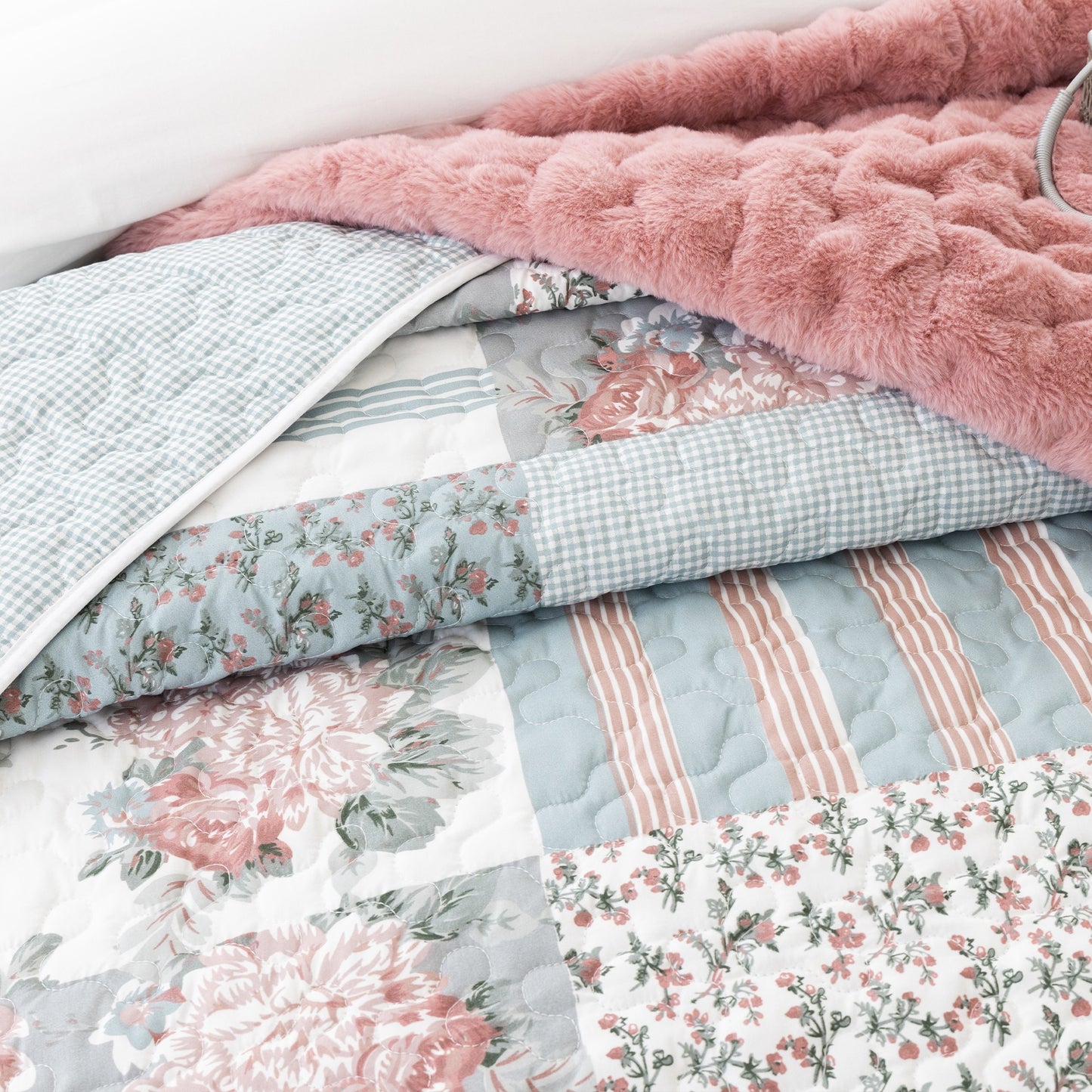 Microfibre Quilt Set Floryn Pink