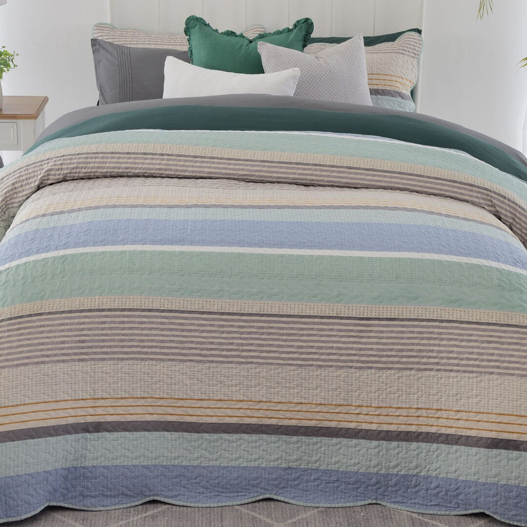 Microfibre Piper Teal Quilt Set